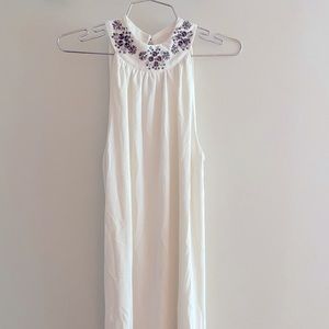 Jewelled high neck a line white dress with lining